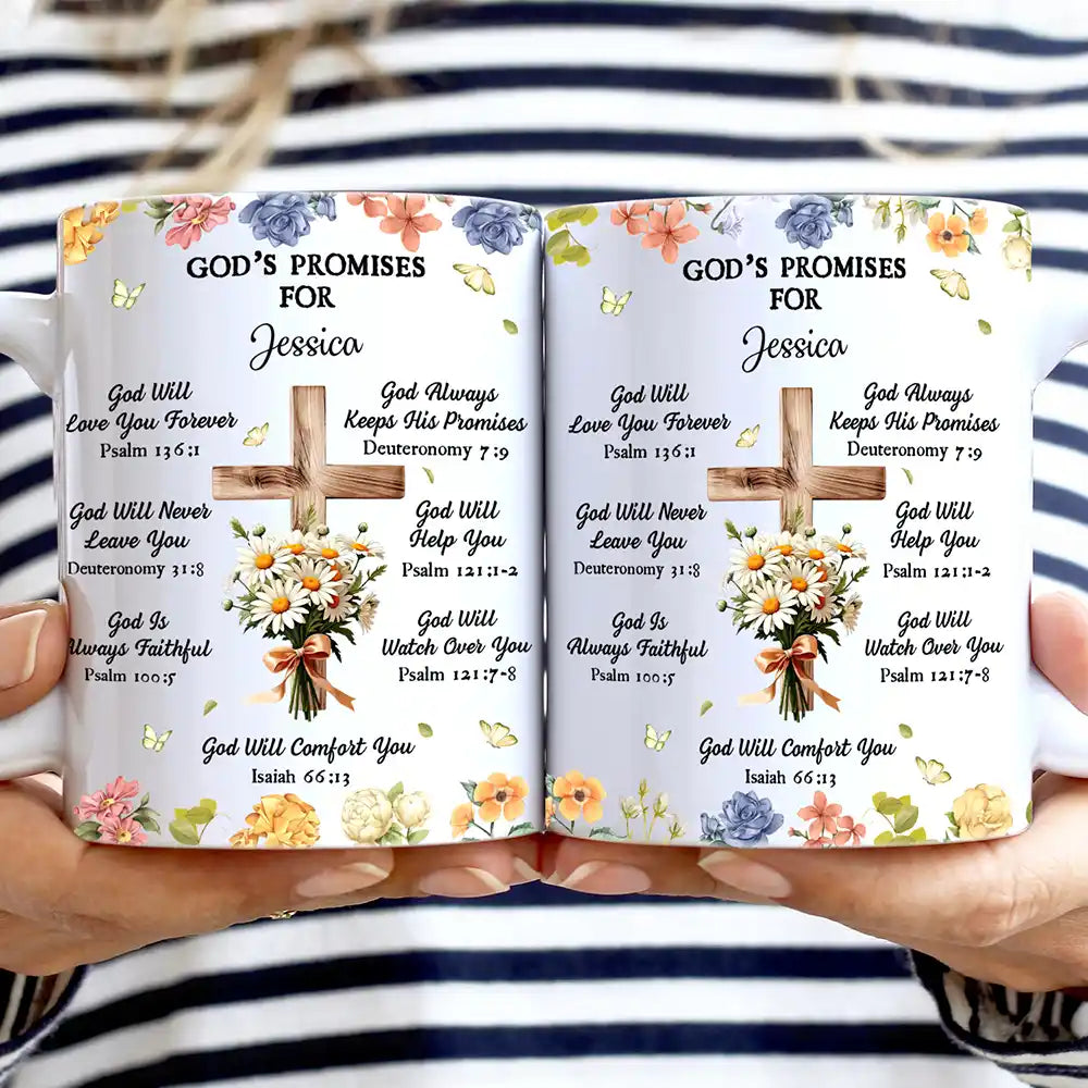 Christian,Gift For Wife,Gift For Girlfriend,Gift For Yourself,Gift For Women,Gift For Mother,Gift For Grandma,Gift For Daughter,Gift For Sibling,Gift For Sisters,Gift For Bestie - God's Promises Birth Flower Bouquet - Personalized White Edge-to-Edge Mug