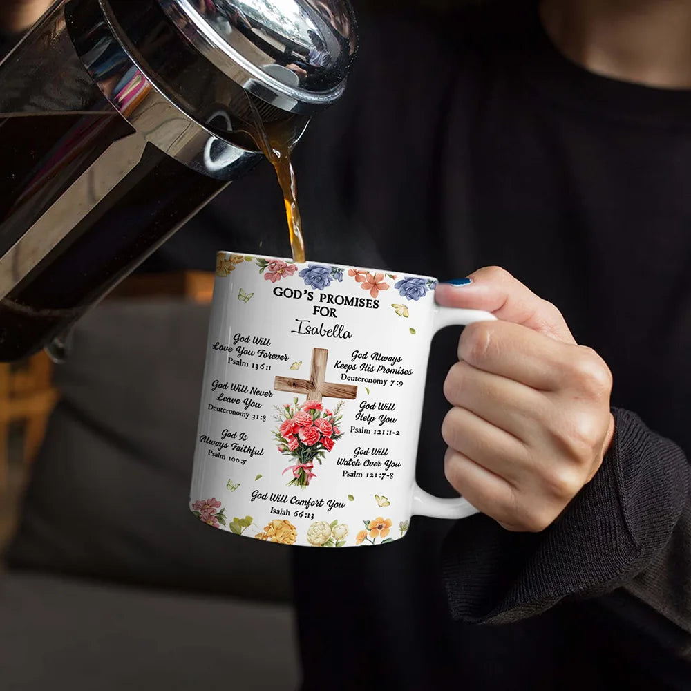 Christian,Gift For Wife,Gift For Girlfriend,Gift For Yourself,Gift For Women,Gift For Mother,Gift For Grandma,Gift For Daughter,Gift For Sibling,Gift For Sisters,Gift For Bestie - God's Promises Birth Flower Bouquet - Personalized White Edge-to-Edge Mug