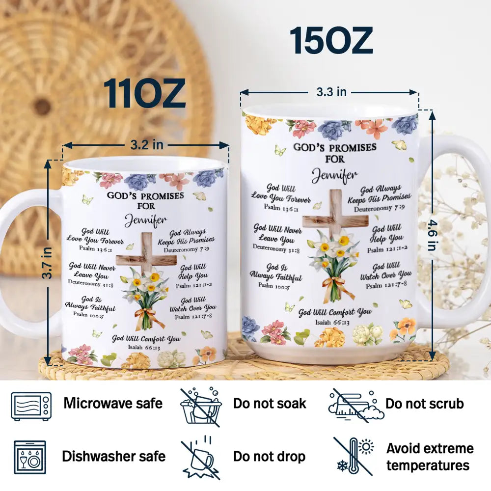 Christian,Gift For Wife,Gift For Girlfriend,Gift For Yourself,Gift For Women,Gift For Mother,Gift For Grandma,Gift For Daughter,Gift For Sibling,Gift For Sisters,Gift For Bestie - God's Promises Birth Flower Bouquet - Personalized White Edge-to-Edge Mug