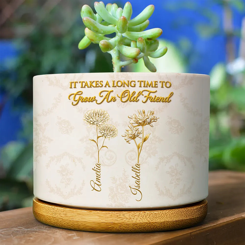 Gold Birth Month Flower Grow An Old Friend - Personalized Plant Pot