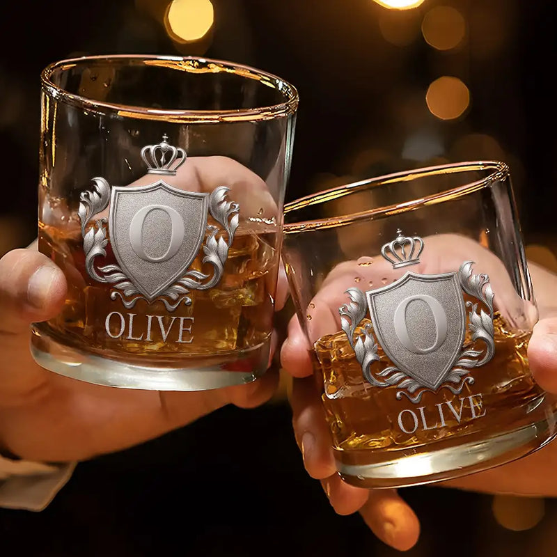 Gift For Men,Gift For Husband,Gift For Boyfriend,Love - Golden Silver 3D Effect Letter With Name - Personalized Whiskey Glass
