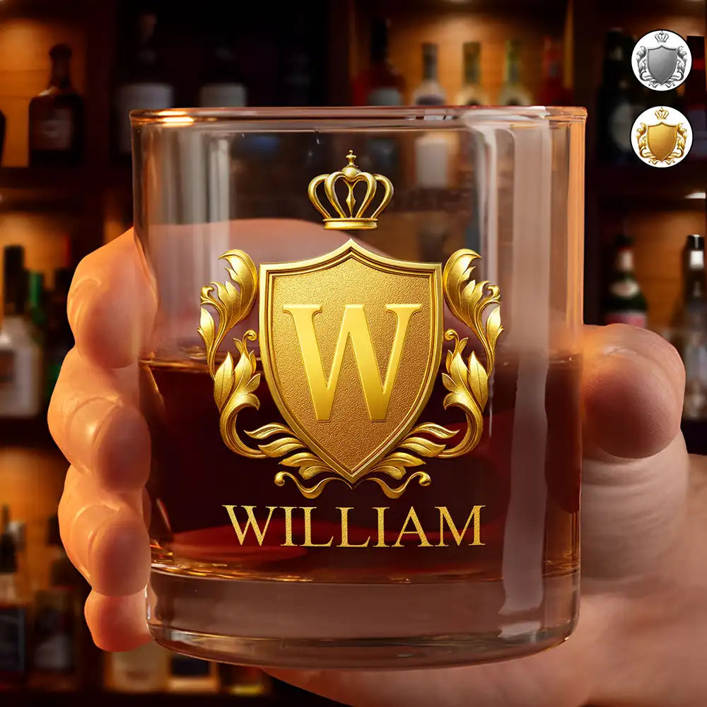 Gift For Men,Gift For Husband,Gift For Boyfriend,Love - Golden Silver 3D Effect Letter With Name - Personalized Whiskey Glass