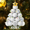 Gift For Yourself, Gift For Women, Gift For Men, Baseball, Basketball, Football, Golf, Happy, Christmas - Golf Ball Christmas Tree - Personalized Custom Shaped Acrylic Ornament