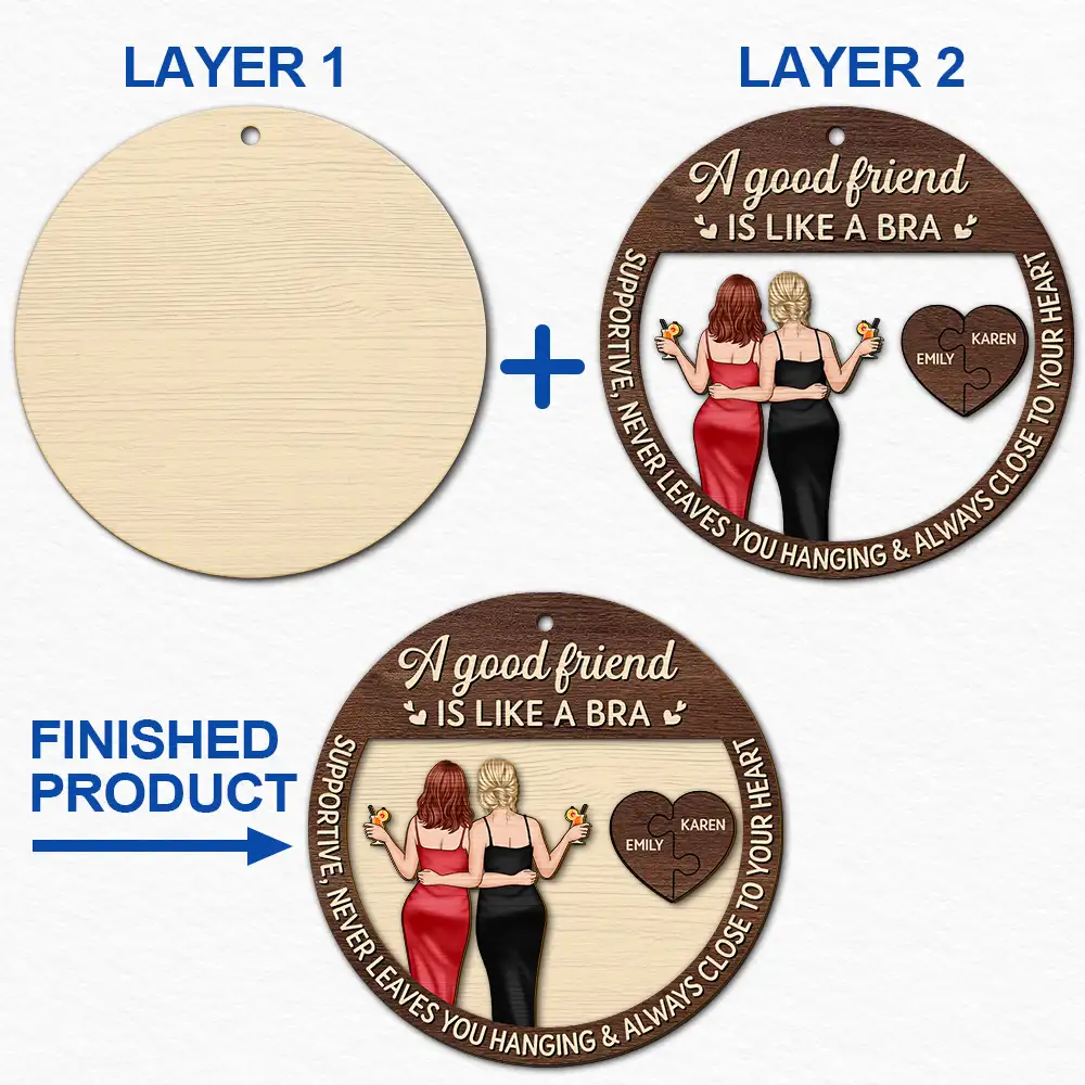 Christmas,Gift For Bestie,Funny - Good Friend Is Like A Bra - Personalized 2-Layered Wooden Ornament