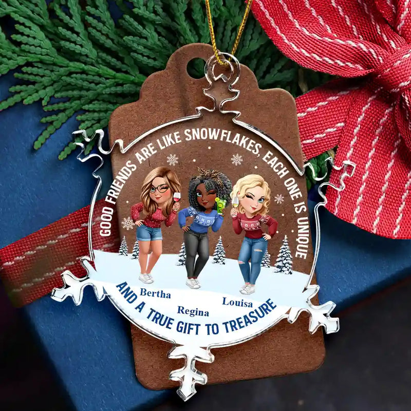 Gift For Bestie, Happy, Christmas, Gift For Sisters - Good Friends Are Like Snowflakes - Personalized Snowflakes Shaped Glass Ornament