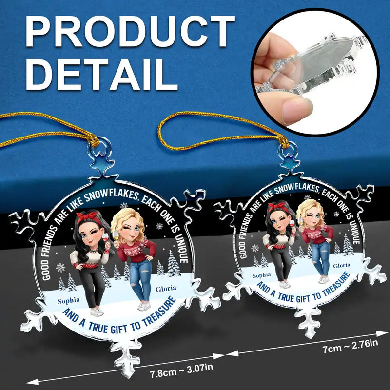 Gift For Bestie, Happy, Christmas, Gift For Sisters - Good Friends Are Like Snowflakes - Personalized Snowflakes Shaped Glass Ornament