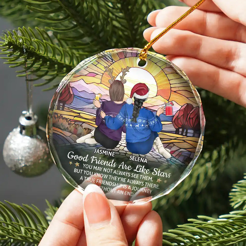Gift For Bestie,Gift For Sisters,Love,Christmas - Good Friends Are Like Stars - Personalized Circle Glass Ornament