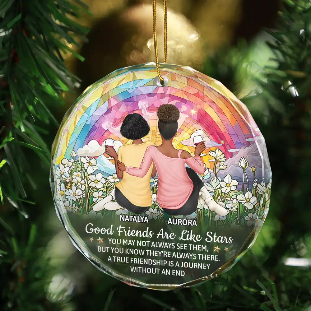 Gift For Bestie,Gift For Sisters,Love,Christmas - Good Friends Are Like Stars - Personalized Circle Glass Ornament