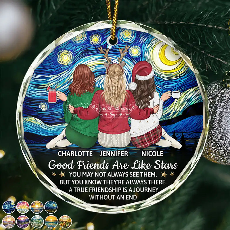 Gift For Bestie,Gift For Sisters,Love,Christmas - Good Friends Are Like Stars - Personalized Circle Glass Ornament