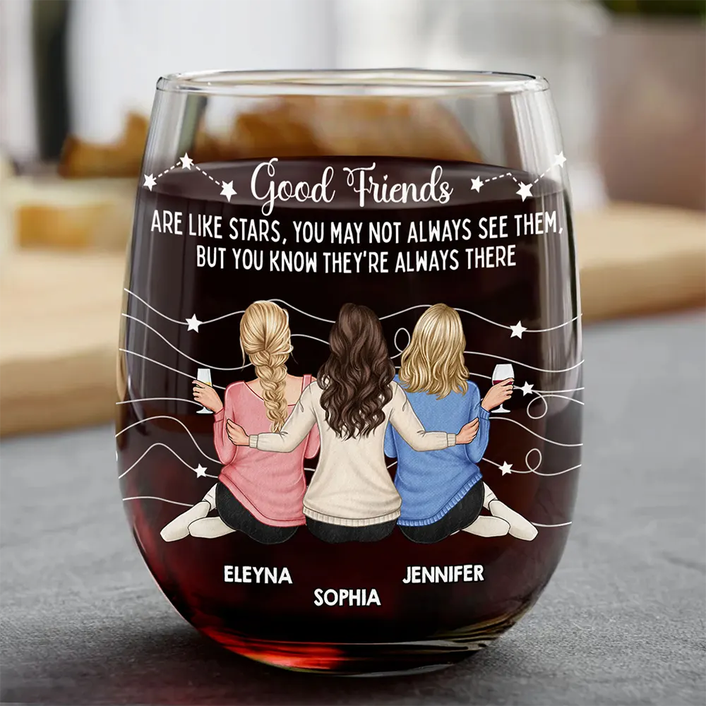 Good Friends Are Like Stars - Personalized Stemless Wine Glass