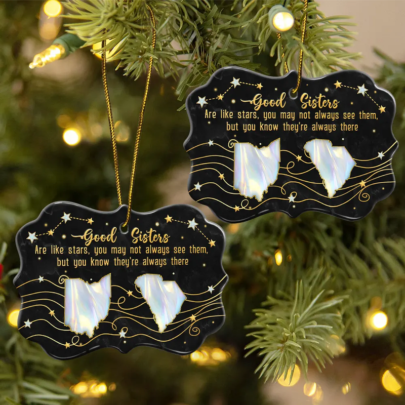 Gift For Sisters,Gift For Bestie,Love,Long Distance - Good Friends Are Like Stars 3D Nacre Effect - Personalized Medallion Ceramic Ornament