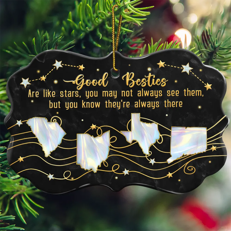 Gift For Sisters,Gift For Bestie,Love,Long Distance - Good Friends Are Like Stars 3D Nacre Effect - Personalized Medallion Ceramic Ornament