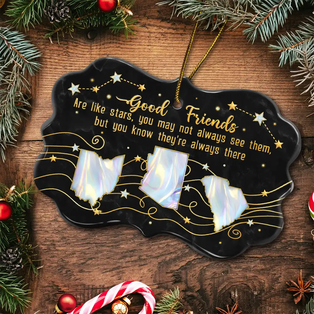 Gift For Sisters,Gift For Bestie,Love,Long Distance - Good Friends Are Like Stars 3D Nacre Effect - Personalized Medallion Ceramic Ornament