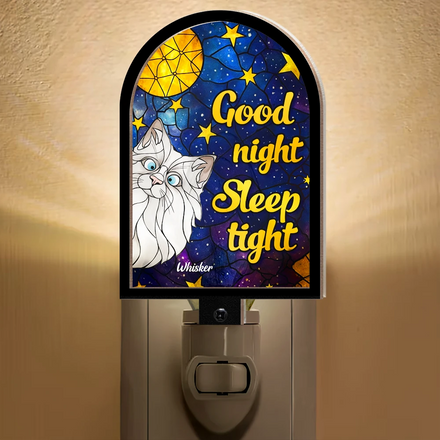 Good Night Sleep Tight Peeking Cat - Personalized Plug-in Night Light