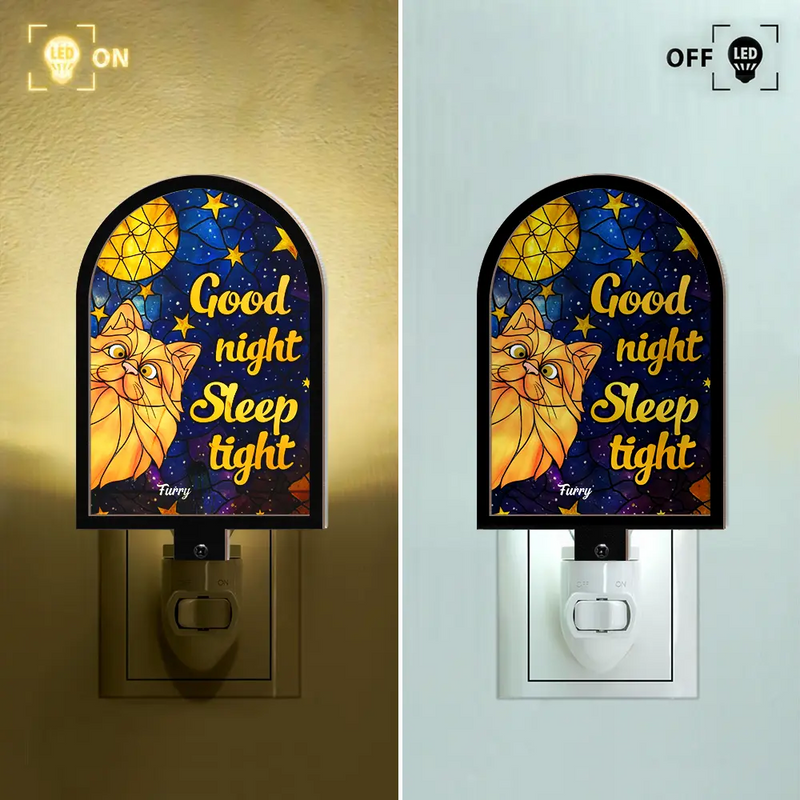 Christmas,Cat Mom,Cat Dad,Funny,Cat Lovers - Good Night Sleep Tight Peeking Cat - Personalized Plug-in Night Light