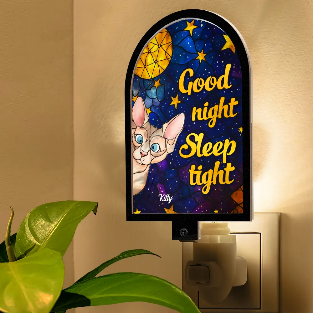 Christmas,Cat Mom,Cat Dad,Funny,Cat Lovers - Good Night Sleep Tight Peeking Cat - Personalized Plug-in Night Light