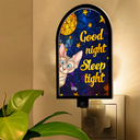 Christmas,Cat Mom,Cat Dad,Funny,Cat Lovers - Good Night Sleep Tight Peeking Cat - Personalized Plug-in Night Light