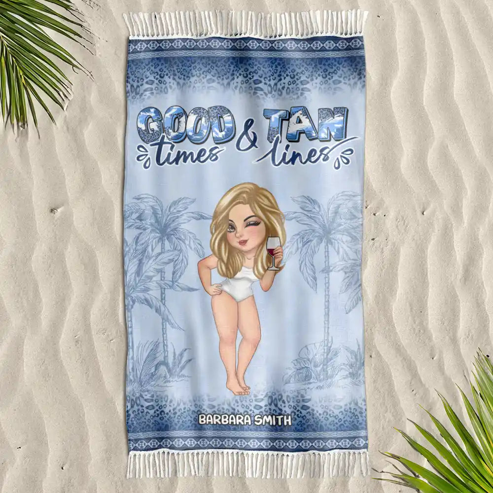 Gift For Women, Beach, Summer, Happy, Gift For Yourself - Good Times And Tan Lines - Personalized Turkish Beach Towel