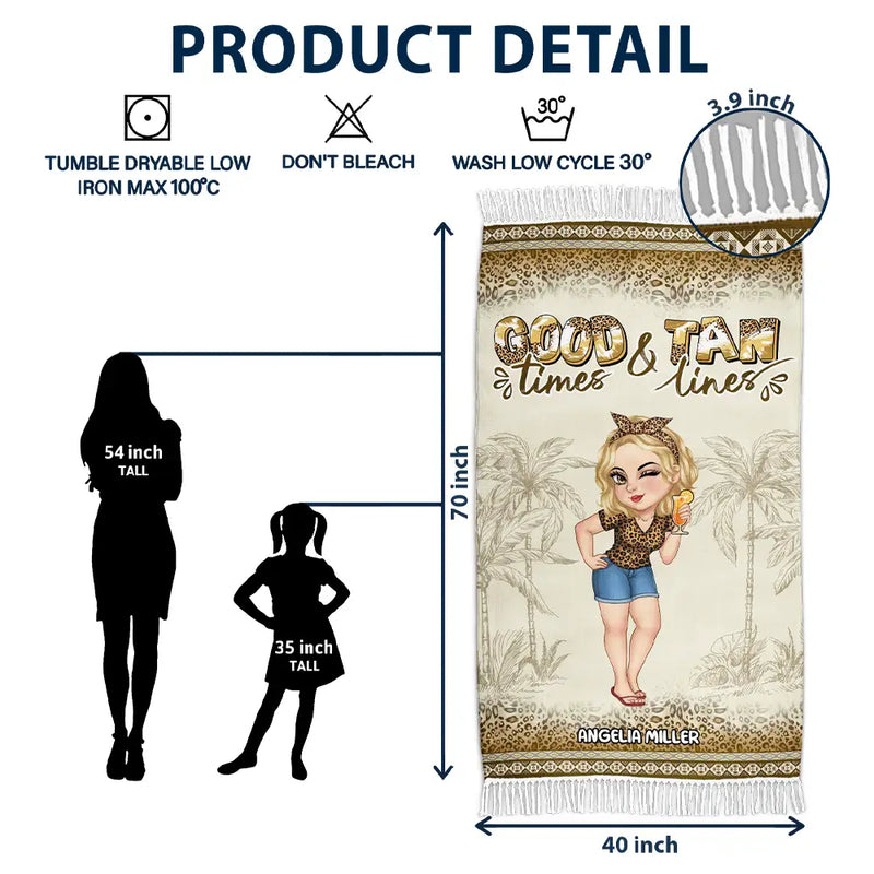 Gift For Women, Beach, Summer, Happy, Gift For Yourself - Good Times And Tan Lines - Personalized Turkish Beach Towel