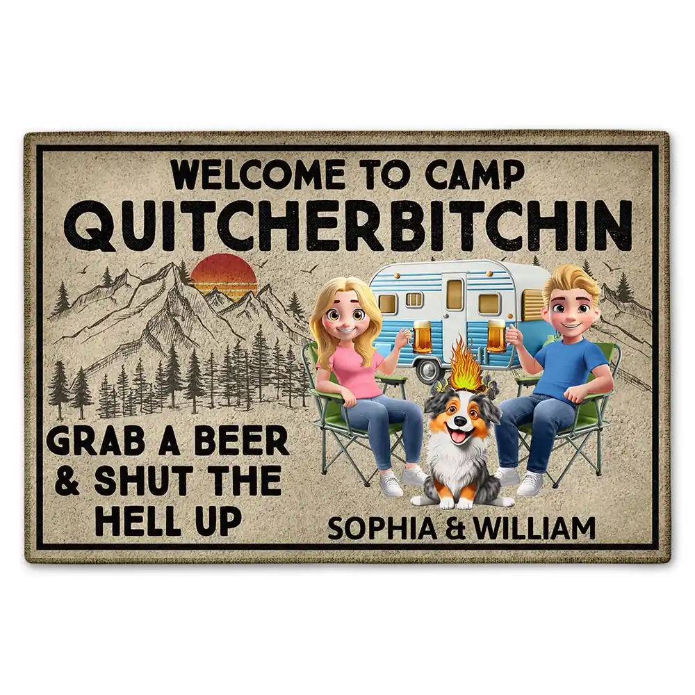 Gift For Couples,Gift For Wife,Gift For Husband,Gift For Boyfriend,Gift For Girlfriend,Camping,Funny,Campsite,Pet Lovers,Cat Lovers,Dog Lovers,Couple's Hobby - Grab A Beer And Shut The Hell Up Camping - Personalized Doormat