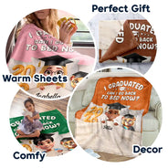 Graduation,Dad,Children,Mom,Gift For Sibling,Gift For Bestie - Graduated Can I Go Back To Bed Now - Personalized Fleece Blanket, Sherpa Blanket
