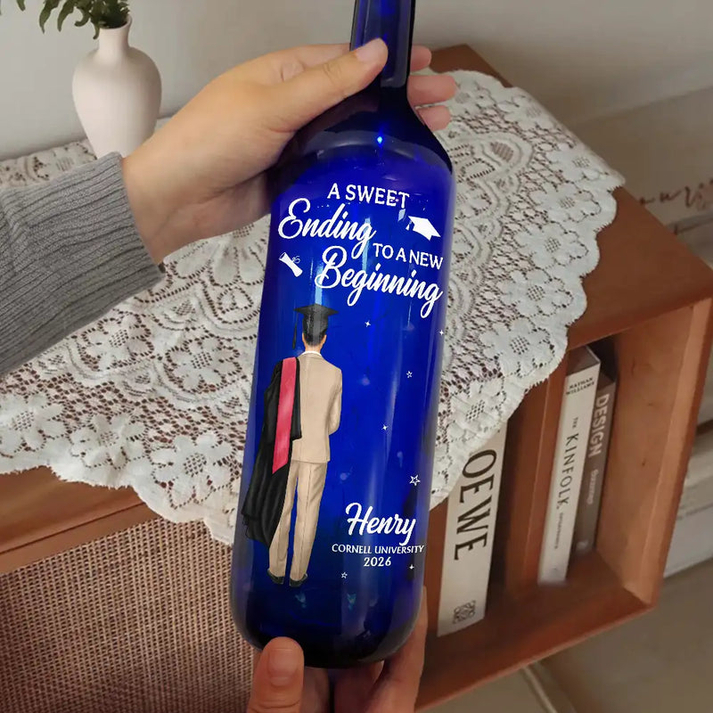 Graduation,Gift For Women,Gift For Men,Happy,Top Market - Graduation A Sweet Ending To A New Beginning - Personalized Bottle Light