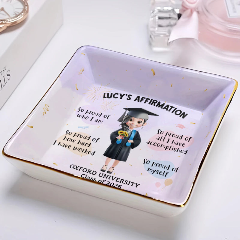 Graduation,Gift For Bestie,Gift For Yourself,Gift For Girlfriend,Happy - Graduation Affirmation - Personalized Ring Dish