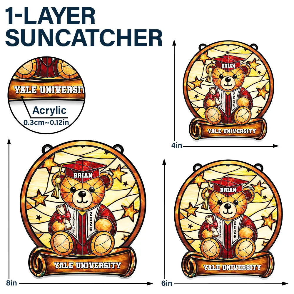 Graduation,Gift For Kids,Gift For Daughter,Gift For Son,Gift For Sibling,Gift For Sisters,Gift For Brothers,Gift For Bestie,Happy,Icon - Graduation Bear - Personalized Window Hanging Suncatcher Ornament