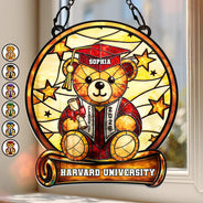 Graduation,Gift For Kids,Gift For Daughter,Gift For Son,Gift For Sibling,Gift For Sisters,Gift For Brothers,Gift For Bestie,Happy,Icon - Graduation Bear - Personalized Window Hanging Suncatcher Ornament