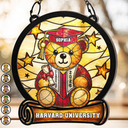 Graduation,Gift For Kids,Gift For Daughter,Gift For Son,Gift For Sibling,Gift For Sisters,Gift For Brothers,Gift For Bestie,Happy,Icon - Graduation Bear - Personalized Window Hanging Suncatcher Ornament