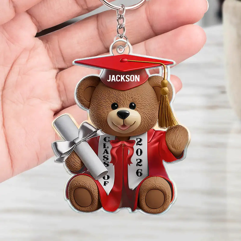 Graduation,Happy - Graduation Bear 3D Effect - Personalized Acrylic Keychain