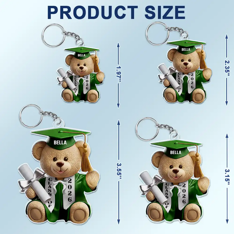 Graduation,Happy - Graduation Bear 3D Effect - Personalized Acrylic Keychain