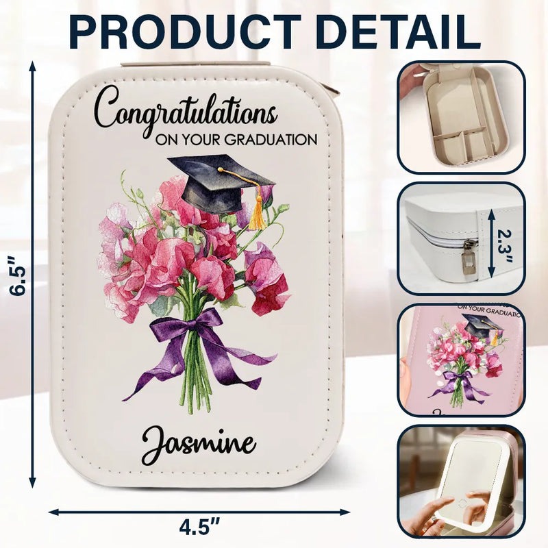 Graduation,Happy,Gift For Yourself,Gift For Women,Gift For Daughter,Gift For Sisters,Gift For Sibling,Gift For Bestie - Graduation Birth Flower Bouquet - Personalized Makeup Box With LED Mirror