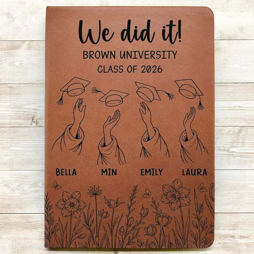 Journal Graduation Design Graduation Cap Toss Celebration - Personalized Leather Journal – Wander ...