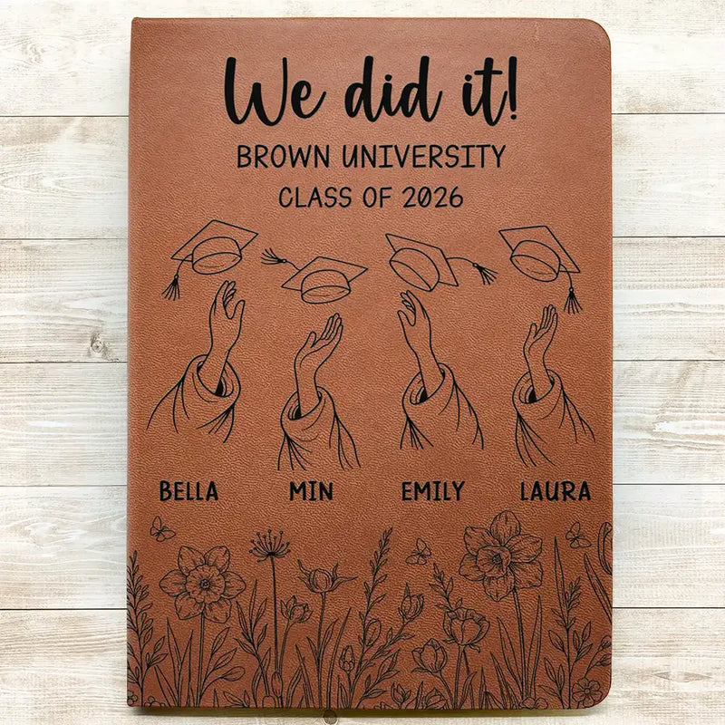 Icon,Gift For Bestie,Graduation,Happy - Graduation Cap Toss Celebration - Personalized Leather Journal