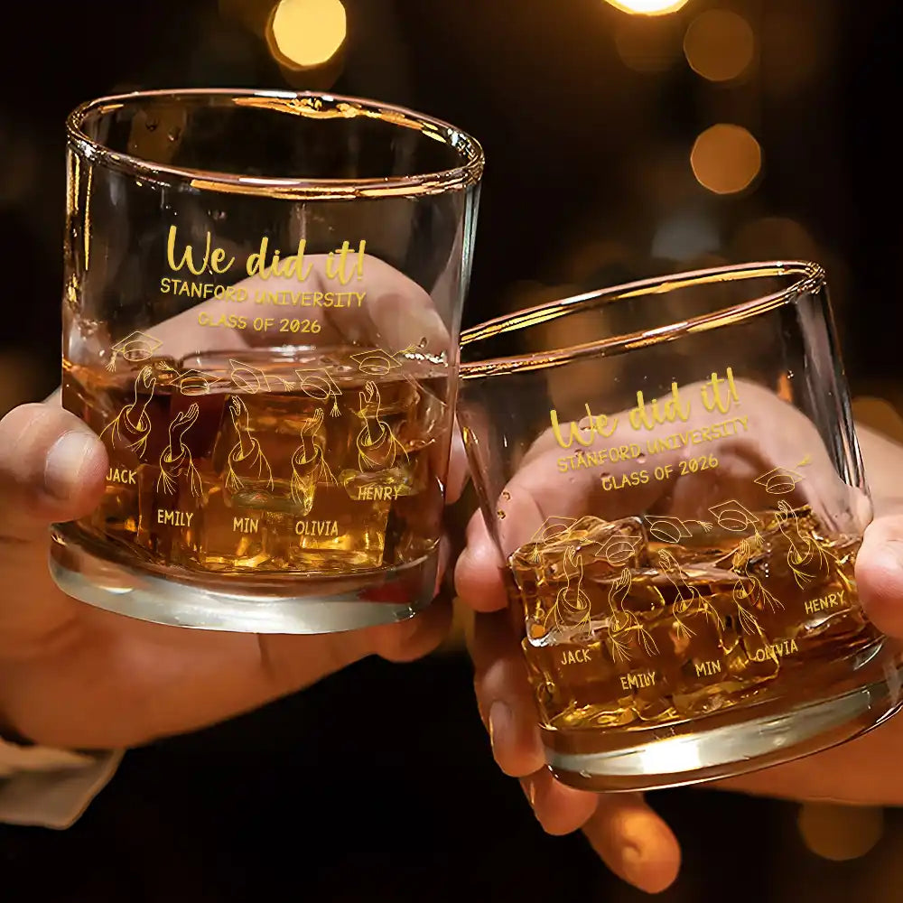 Gift For Bestie,Graduation,Happy,Icon - Graduation Cap Toss Metal Engraved Effect - Personalized Whiskey Glass