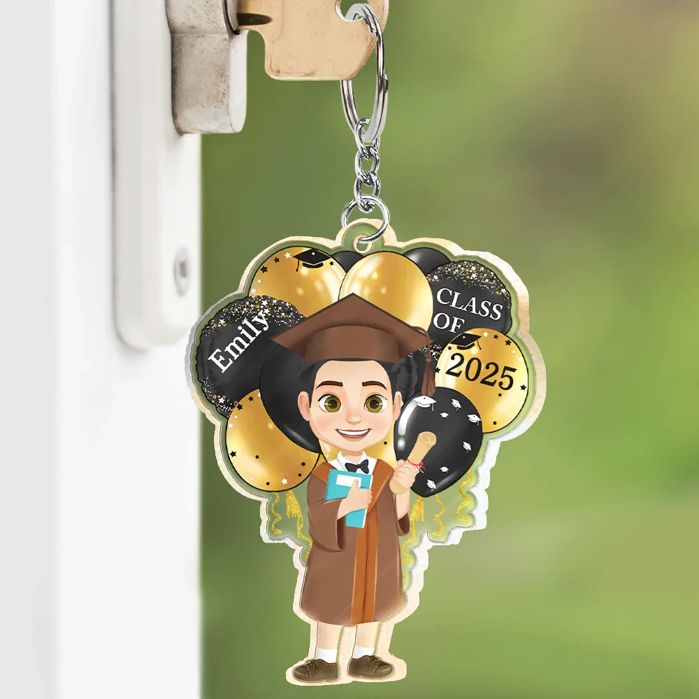 Graduation,Happy - Graduation Celebration Balloons Cute Flat Art - Personalized Acrylic Keychain