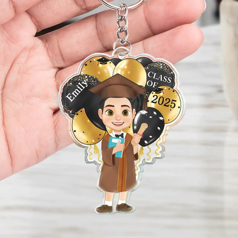 Graduation,Happy - Graduation Celebration Balloons Cute Flat Art - Personalized Acrylic Keychain