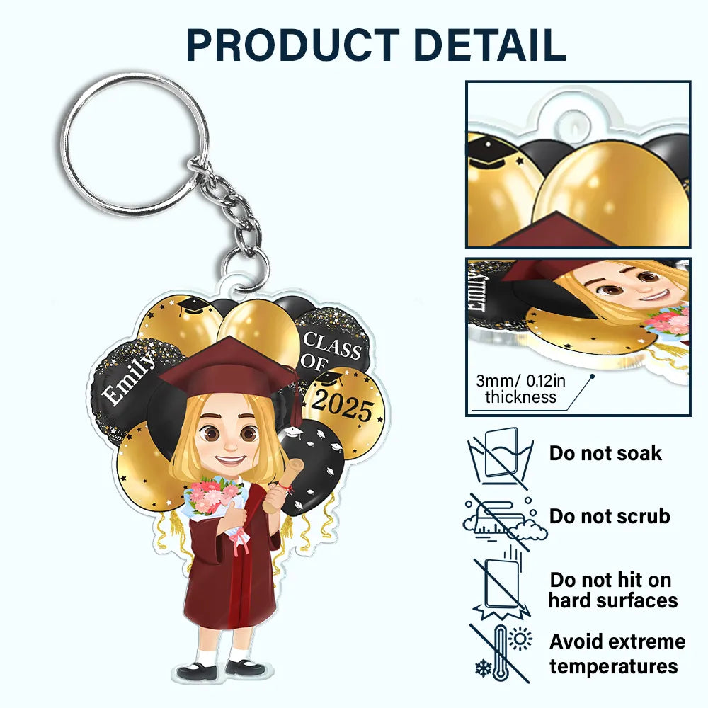 Graduation,Happy - Graduation Celebration Balloons Cute Flat Art - Personalized Acrylic Keychain