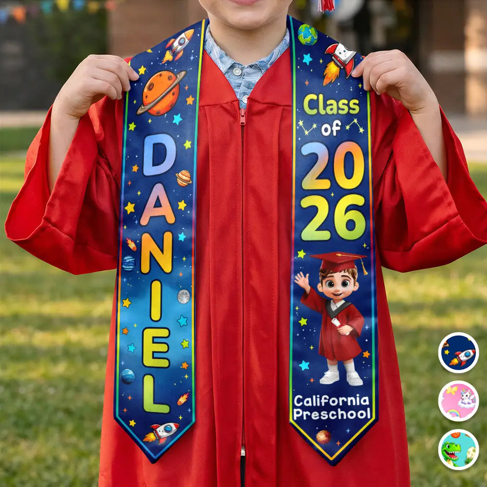 Graduation Kid Dinosaur Unicorn - Personalized Kid Graduation Stole