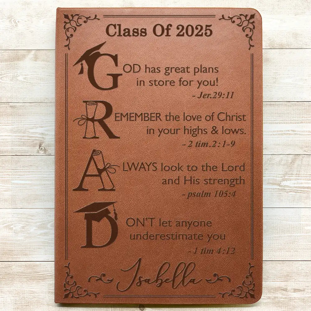 Graduation,Dad - Children,Mom - Children,Gift For Sibling,Gift For Bestie,Happy - Graduation Motivation God Has Great Plans For You - Personalized Leather Journal