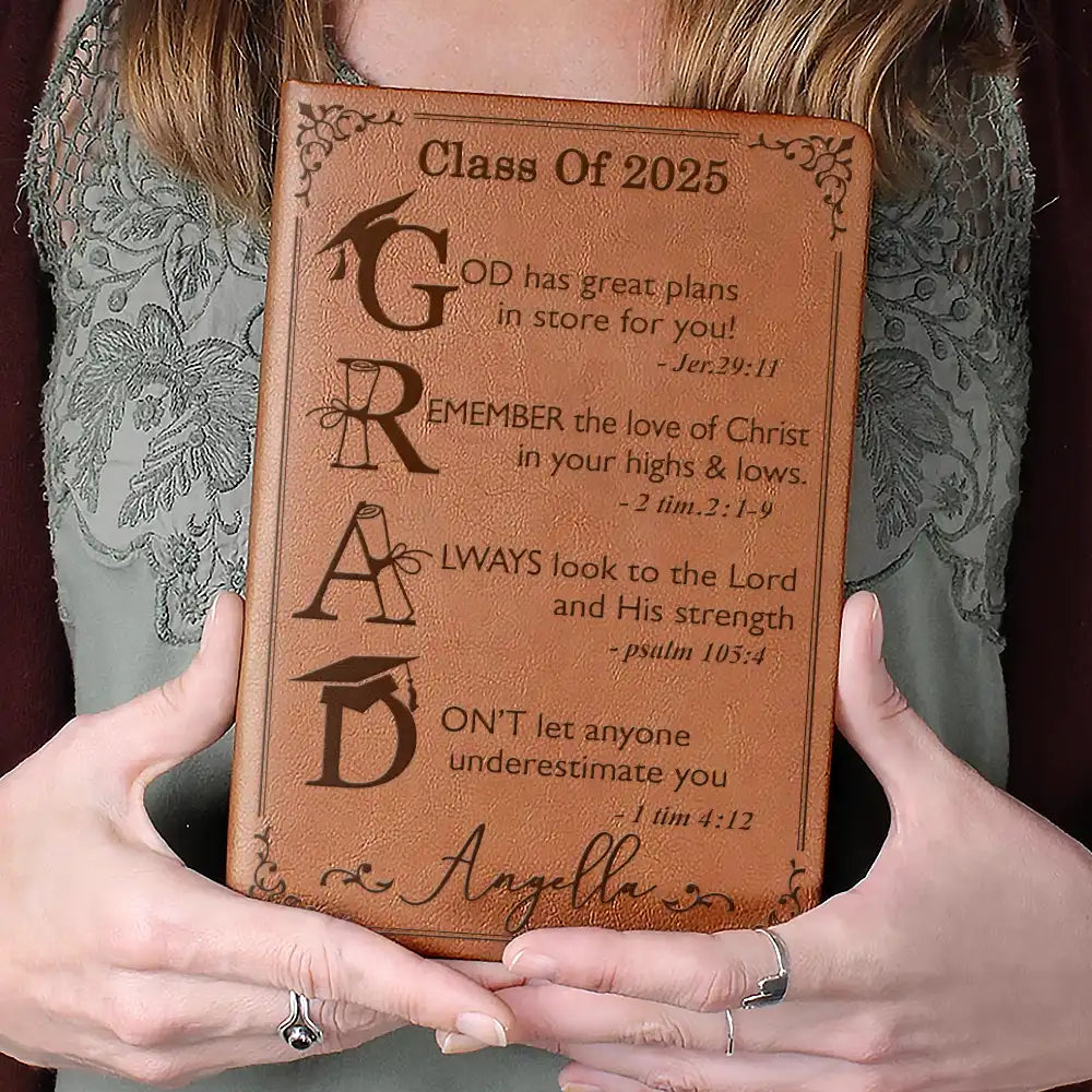 Graduation,Dad - Children,Mom - Children,Gift For Sibling,Gift For Bestie,Happy - Graduation Motivation God Has Great Plans For You - Personalized Leather Journal
