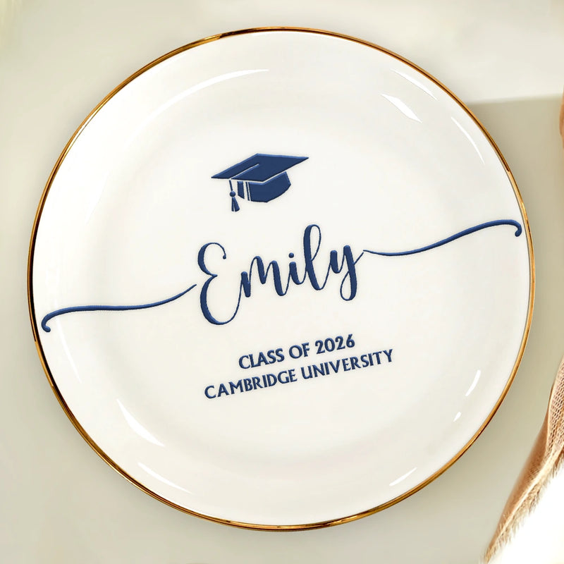 Gift For Yourself,Gift For Women,Gift For Men,Graduation,Happy - Graduation Your Name School Year - Personalised Round Ring Dish