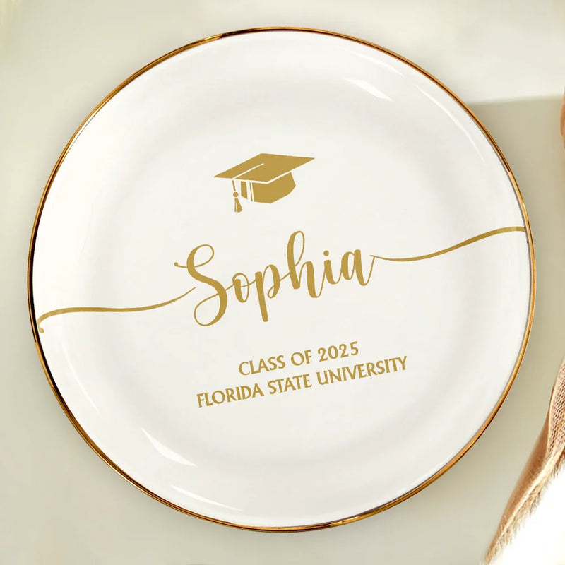 Graduation, Happy, Gift For Yourself - Graduation Your Name School Year - Personalized Round Ring Dish