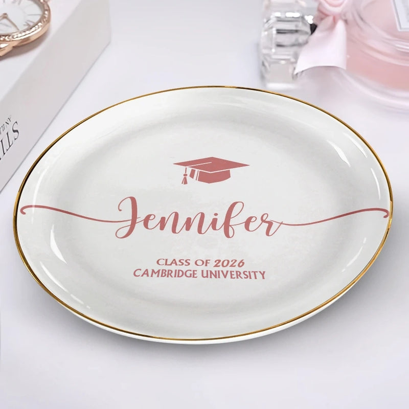 Gift For Yourself,Gift For Women,Gift For Men,Graduation,Happy - Graduation Your Name School Year - Personalised Round Ring Dish
