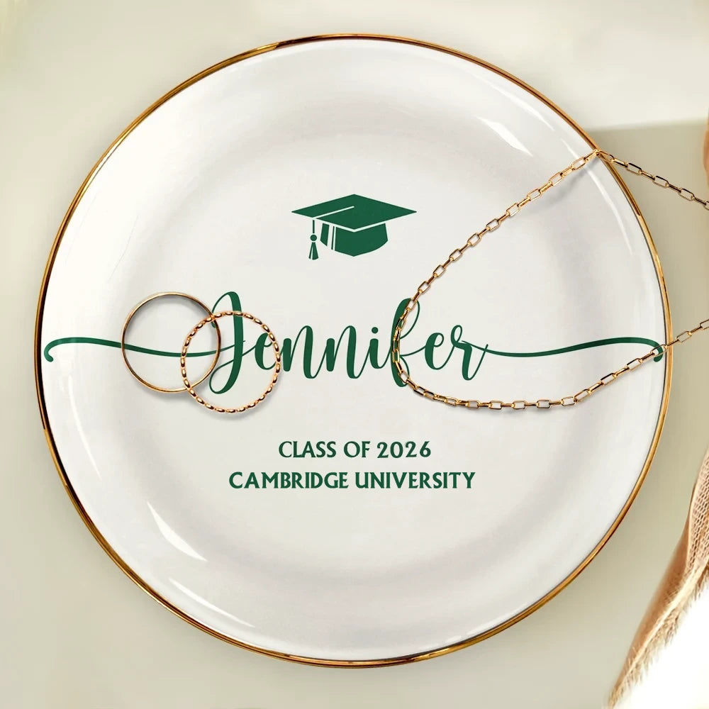 Gift For Yourself,Gift For Women,Gift For Men,Graduation,Happy - Graduation Your Name School Year - Personalised Round Ring Dish
