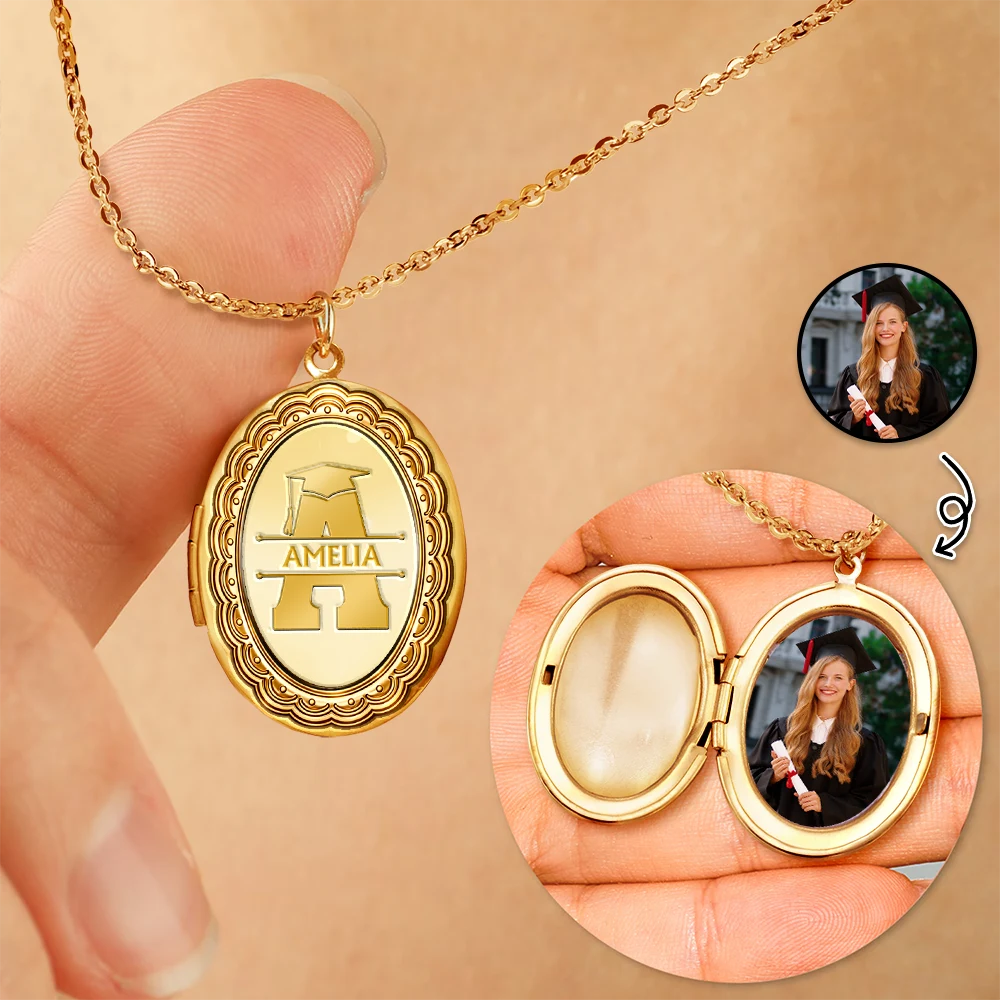 Custom Photo Graduation Alphabet Letter - Personalized Locket Necklace ...