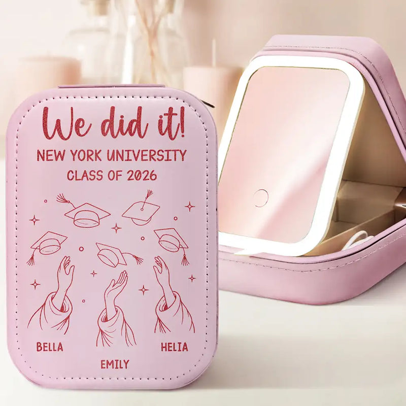 Gift For Bestie,Graduation,Happy,Icon - Graduation Cap Toss Celebration - Personalized Makeup Box With LED Mirror