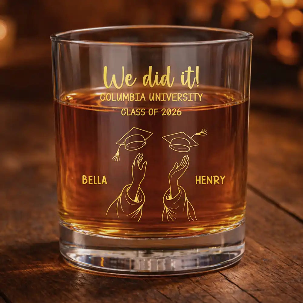 Graduation Cap Toss Metal Engraved Effect - Personalized Whiskey Glass