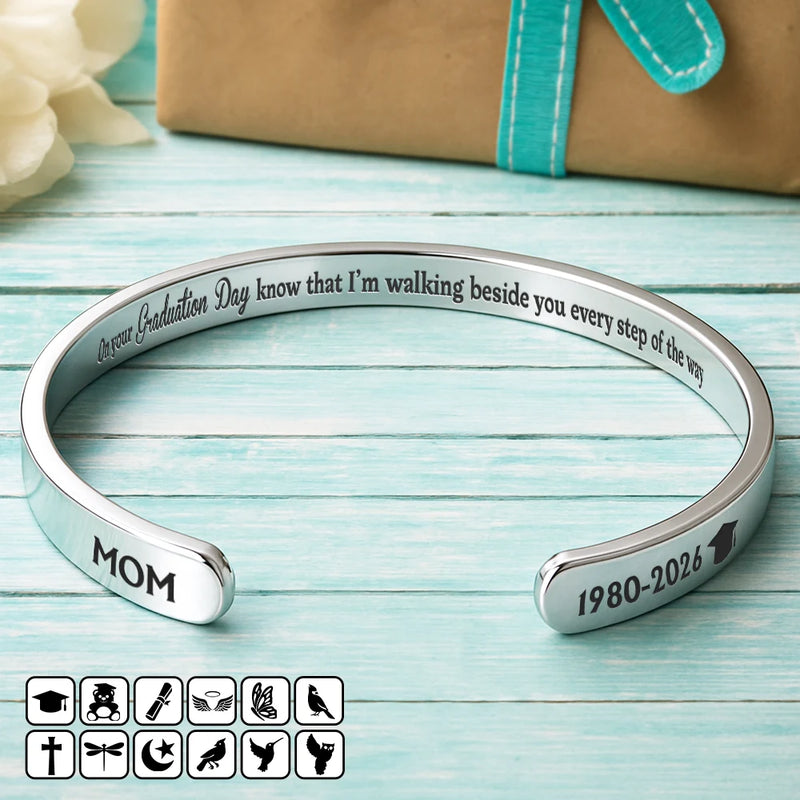 Memorial,Graduation,Sad,Gift For Yourself,Family,Icon - Graduation Walking Beside You Memorial - Personalized Bangle Bracelet Cuff
